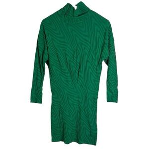 Free People Women’s Chevron textured turtleneck Mini Dress Drop Sleeve Smocked S